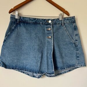 Blue Jean Skort Asymmetrical Button-Fly